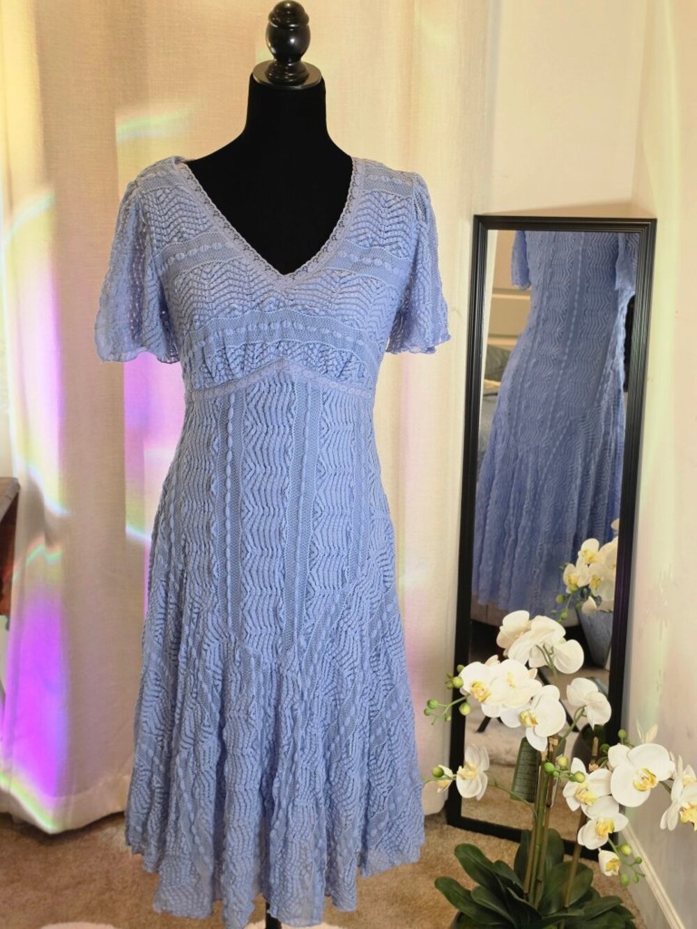 Rabbit Rabbit Rabbit Periwinkle Lace Midi Dress Size S